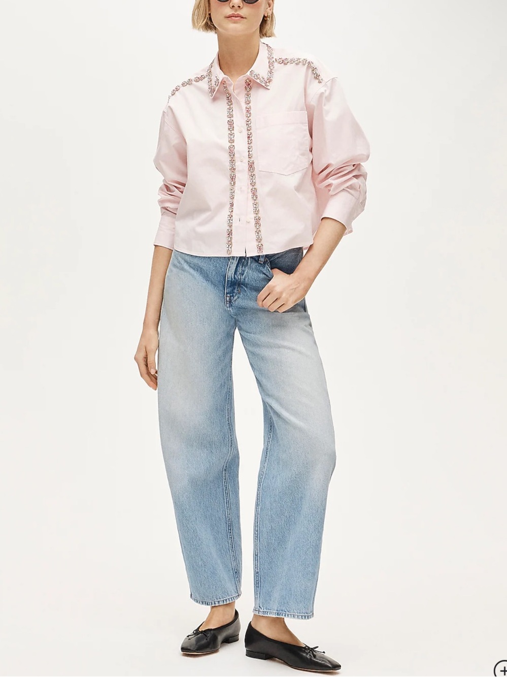 JCrew Étienne cropped button-up shirt in embellished cotton poplin NEW medium